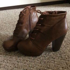 Brown leather heeled booties